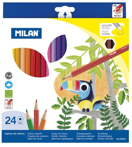 Milán Pack 24 Lápices de Colores Hexagonales con Mina Resistente y Colores Surtidos Milán Pack 24 Lápices de Colores Hexagonales con Mina Resistente y Colores Surtidos