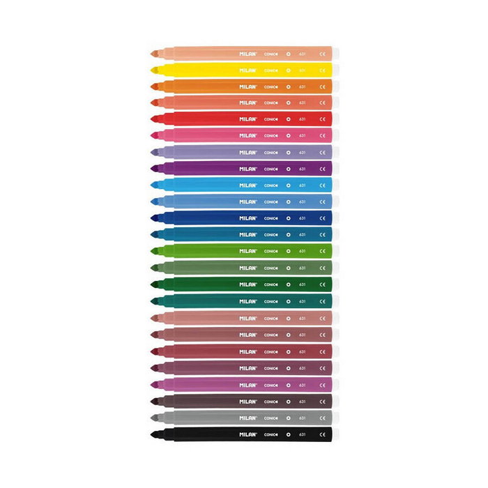 Milán Kit 24 Rotuladores de Punta Cónica de 5 mm, Colores Brillantes Milán Kit 24 Rotuladores de Punta Cónica de 5 mm, Colores Brillantes
