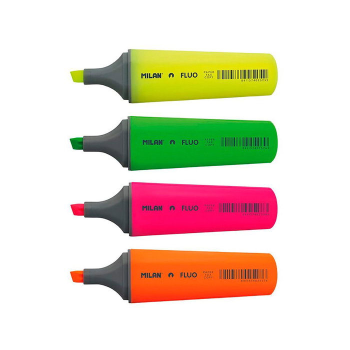 Milan Marcadores fluorescentes punta biselada colores surtidos, 4 unidades Milan Marcadores fluorescentes punta biselada colores surtidos, 4 unidades