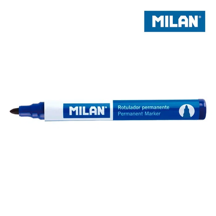 Milan Rotuladores Permanentes Punta Redonda 4 mm Azul Caja de 12 Unidades