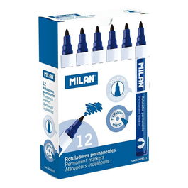 Milan Rotulador Permanente Punta Redonda Ø4 mm Azul Caja 12 Ud