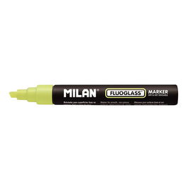 Milan Rotulador Borrable Fluoglass 2 Amarillo Punta Biselada 2-4mm para Superficies Lisas No Porosas en Blister