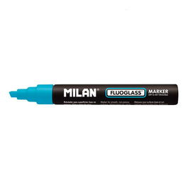 Milán Rotulador Borrable Fluoglass 2 - 4 mm Punta Biselada Tinta Intensa Color Azul para Superficies Lisas Blister