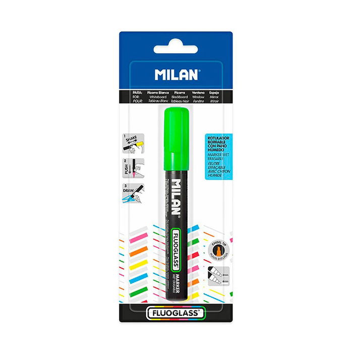 Milán Rotulador Fluoglass 2 para Superficies Lisas 2-4mm Punta Biselada Verde Blíster