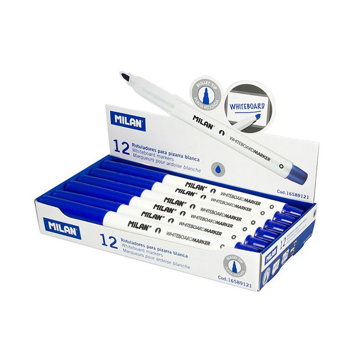 Milán Rotuladores para pizarra blanca Ø3,7 mm azul, punta redonda, caja 12 uds, ref: 16589121 Milán Rotuladores para pizarra blanca Ø3,7 mm azul, punta redonda, caja 12 uds, ref: 16589121