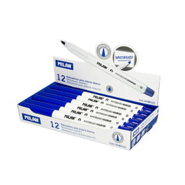 Milán Caja de 12 Rotuladores para Pizarra Blanca Azul Punta Redonda 3,7 mm