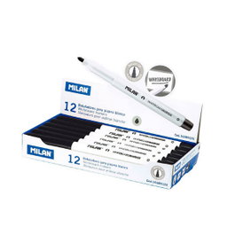 Milán Rotuladores para Pizarra Blanca Negro 3,7 mm, Caja de 12 unidades