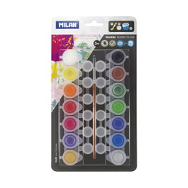 Milán Kit de témperas de colores 5 ml con 12 botes de mezcla y pincel serie 101