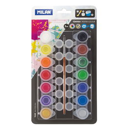Milán Kit 14 tarros tempera 5 ml + mezclas + pincel, Blister con 14 botes de tempera 5 ml + 12 botes de mezclas + pincel Milan