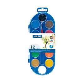Milan Conjunto 12 pastillas acuarelas 30 mm + pincel de acuarela