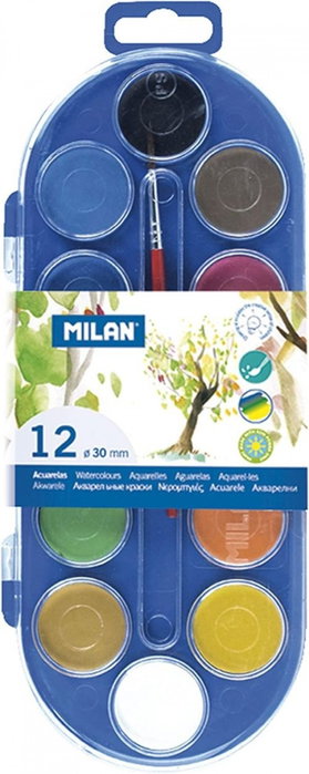 Milán Estuche de 12 Acuarelas de 30 mm y Pincel Serie 101