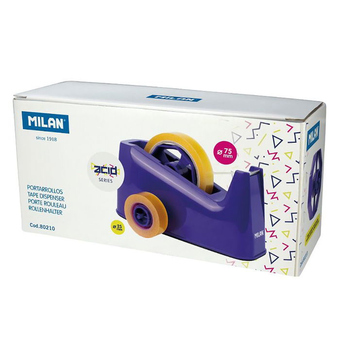 Milán Portarrollos Azul con Doble Adaptador para Cintas de 33/66 m, PVC, Ideal para Comercios