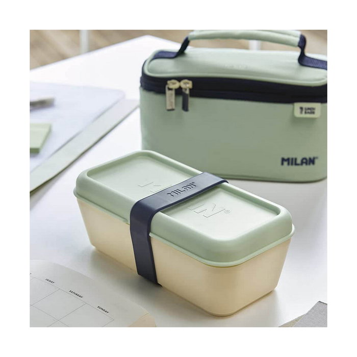 Milán Recipiente para alimentos rectangular con divisor y tapa verde 0,75 l