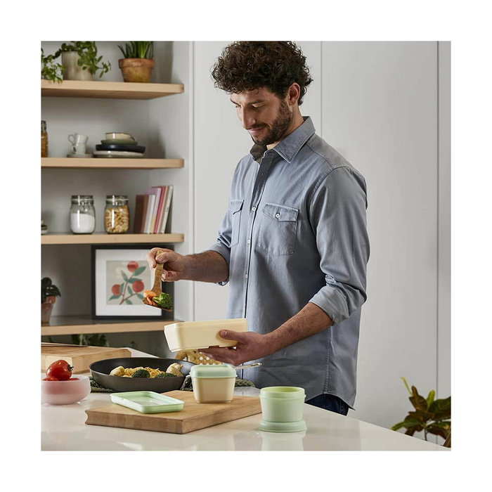 Milán Recipiente para alimentos rectangular con divisor y tapa verde 0,75 l