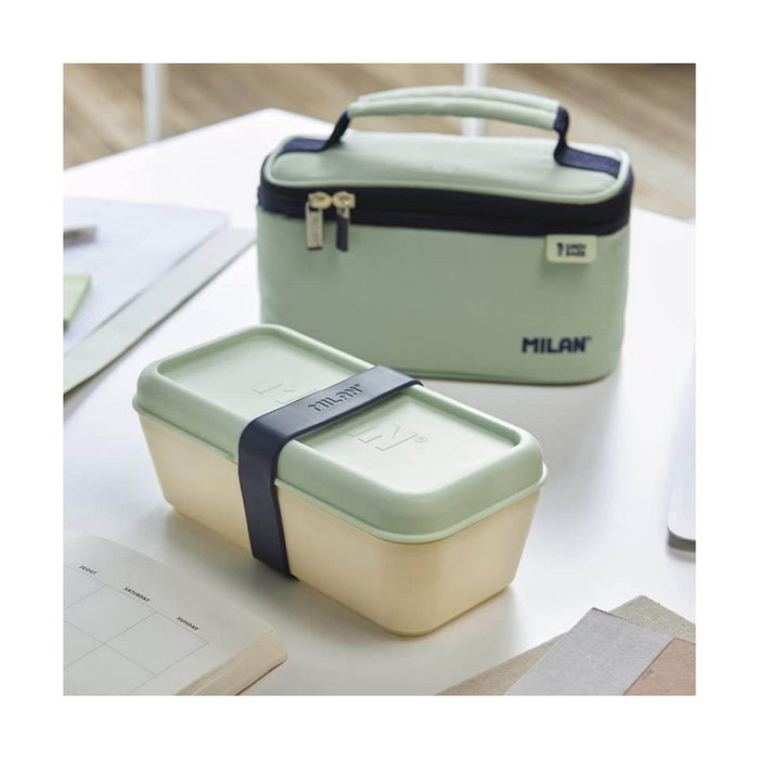 Milán Recipiente para alimentos rectangular con divisor y tapa verde 0,75 l