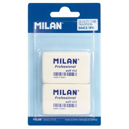 Milán Gomas de borrar 412 professional, Blister 2 uds, Blanco, para Escuela / Oficina / Comercio / Industria
