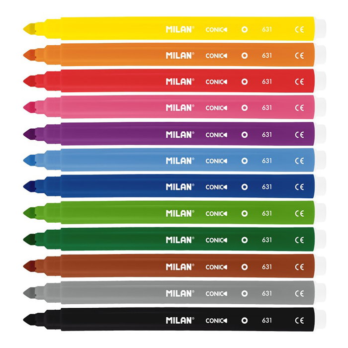 Milan Rotuladores de Fibra Punta Cónica Colores Surtidos 12 Unidades Milan Rotuladores de Fibra Punta Cónica Colores Surtidos 12 Unidades