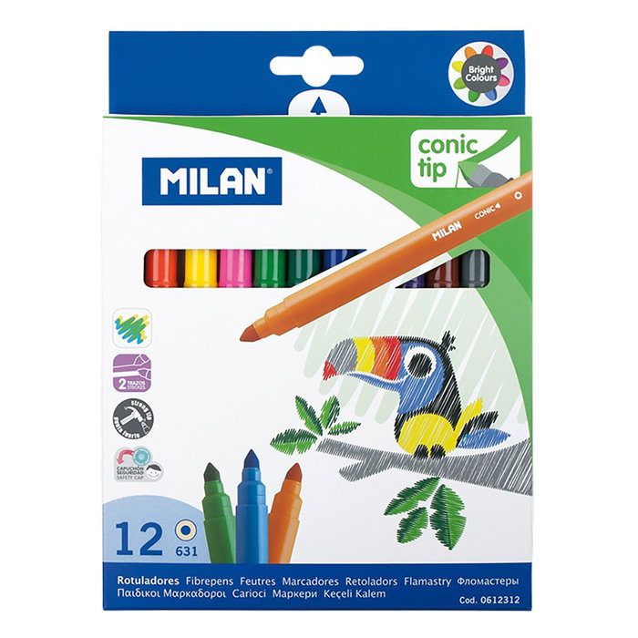 Milan Rotuladores de Fibra Punta Cónica Colores Surtidos 12 Unidades Milan Rotuladores de Fibra Punta Cónica Colores Surtidos 12 Unidades
