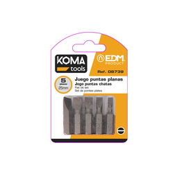 Koma Tools Puntas de Atornillar Planas Hexagonales, Juego de 5 Piezas - 3x0.5mm / 4x0.5mm / 5x0.8mm / 6x1mm / 7x1.2mm, 25 mm, Brico Series