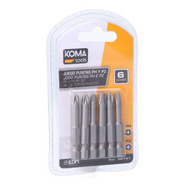 Koma Tools Puntas de Atornillar Phillips PH1 PH2 PH3 y Pozidriv PZ1 PZ2 PZ3, 50 mm, Hexagonal, 6 Piezas - Brico Series