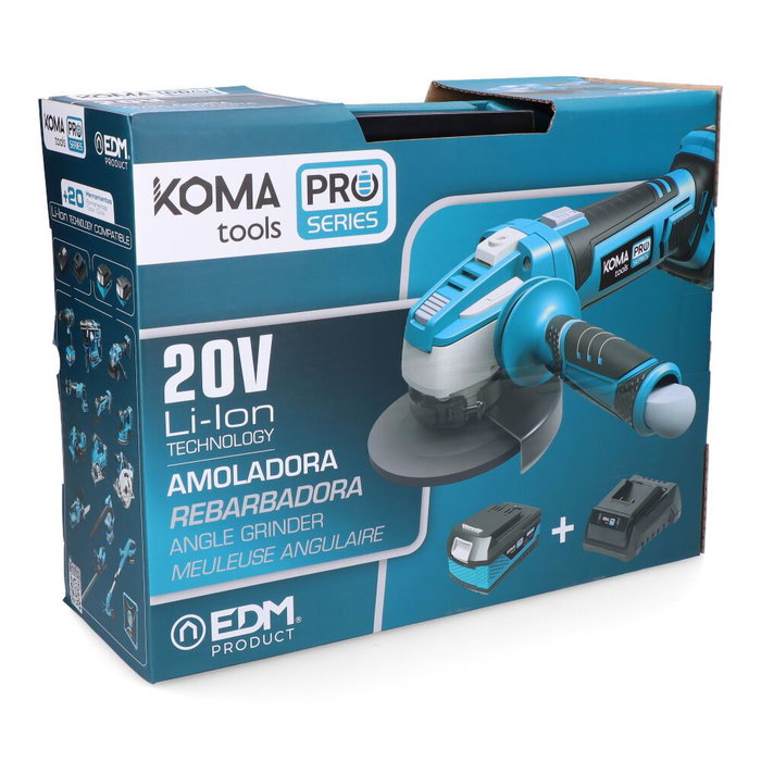 Koma Tools 20v-am-k Kit Amoladora Angular 20V Ø115 mm con 1 Batería 4.0Ah y Cargador Pro Series Koma Tools 20v-am-k Kit Amoladora Angular 20V Ø115 mm con 1 Batería 4.0Ah y Cargador Pro Series