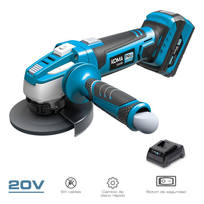 Koma Tools 20v-am-k Kit Amoladora Angular 20V Ø115 mm con 1 Batería 4.0Ah y Cargador Pro Series Koma Tools 20v-am-k Kit Amoladora Angular 20V Ø115 mm con 1 Batería 4.0Ah y Cargador Pro Series