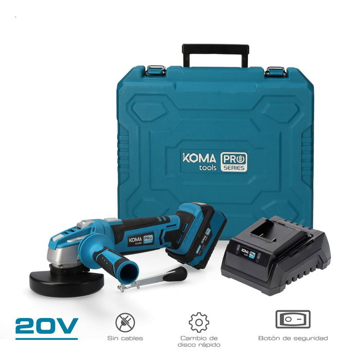 Koma Tools Kit Amoladora Angular 20V con Batería 4.0Ah y Cargador