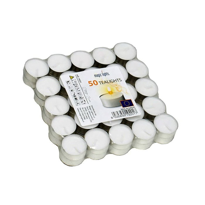 Magic Lights Pack de 50 velas blancas de 12g sin aroma Magic Lights Pack de 50 velas blancas de 12g sin aroma
