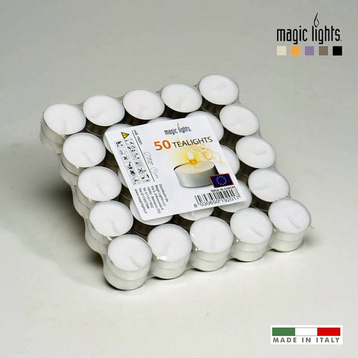Magic Lights Pack de 50 velas blancas de 12g sin aroma Magic Lights Pack de 50 velas blancas de 12g sin aroma