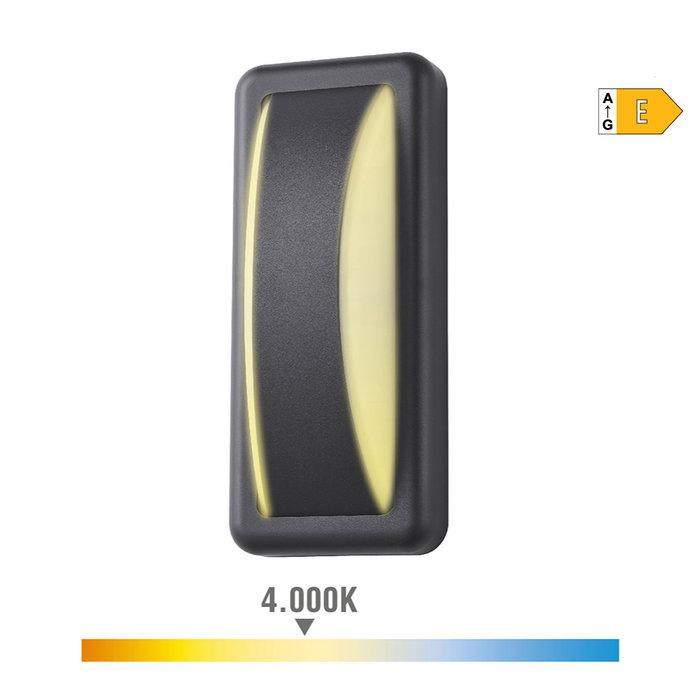 EDM - Aplique LED Rectangular, 6W 200Lm 4000K Luz Día IP65 Exterior, 23x10x6.5 cm, Clase E, No Regulable, Plástico