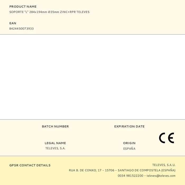 Televes Soporte "l" 284x194mm ø35mm Zinc+RPR para Antenas de Pared