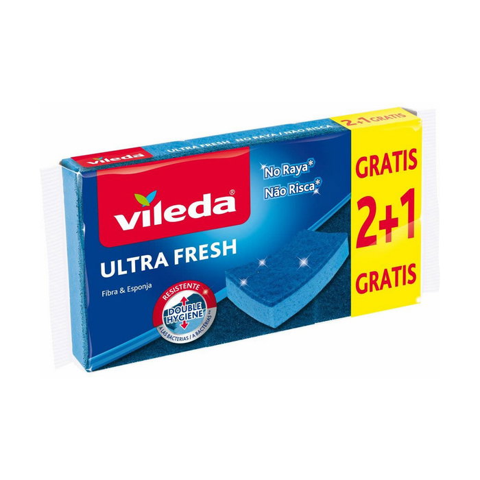 Vileda Estropajo Ultra Fresh No Raya con Esponja 2+1 Azul