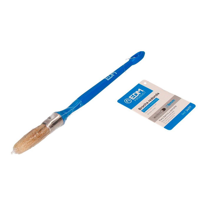 Edm Brocha Redonda N°6 Ø6 mm para Todo Tipo de Pinturas y Barnices, Cerdas 100% Naturales, Mango Plástico