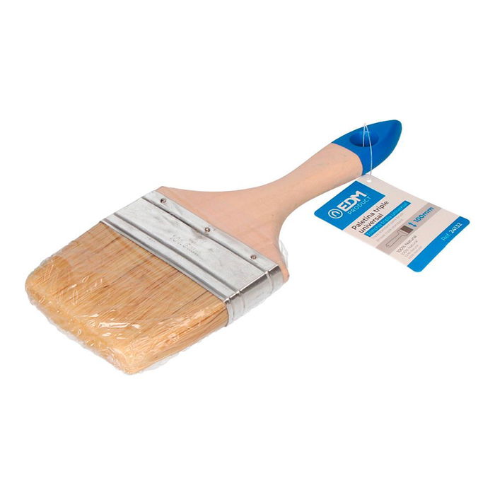 Edm Paletina Triple Universal 100 mm Cerdas Naturales Todo Tipo Pinturas Barnices Alta Cubrición Mango Madera