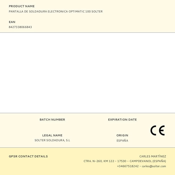 Solter Optimatic 100 Pantalla de Soldadura Electrónica Oscurecimiento Automático DIN 9-13