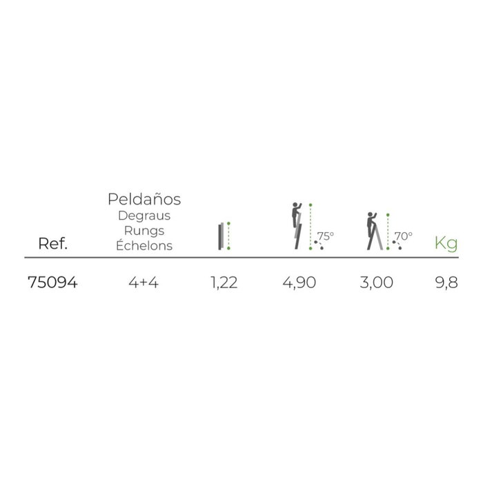 Edm Escalera Multifunción Telescópica de Aluminio 4+4 Peldaños Certificación EN131 Carga Máxima 150 kg Longitud Máxima Extendida 4.30 m