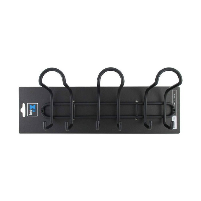 Inofix Colgador de acero 3 ganchos triples negro mate