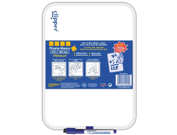 Clipper Pizarra blanca pequeña 18x26 cm con rotulador