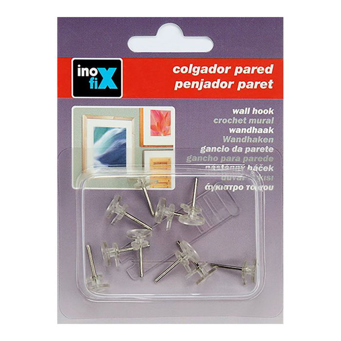 Inofix Colgador para Cuadros 3000-0 Transparente Blister 10 Unidades Soporta hasta 2kg
