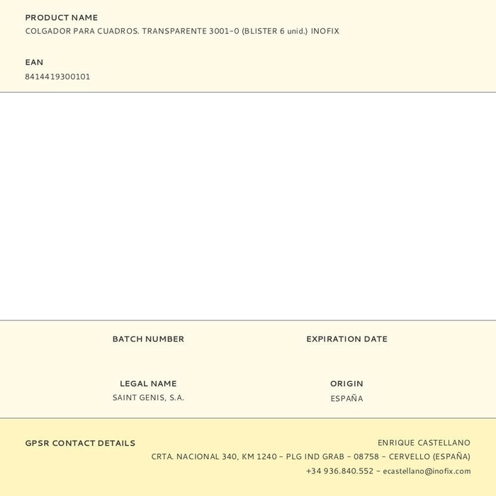 Inofix Colgador para Cuadros Transparente 3001-0 Blister 6 Unidades