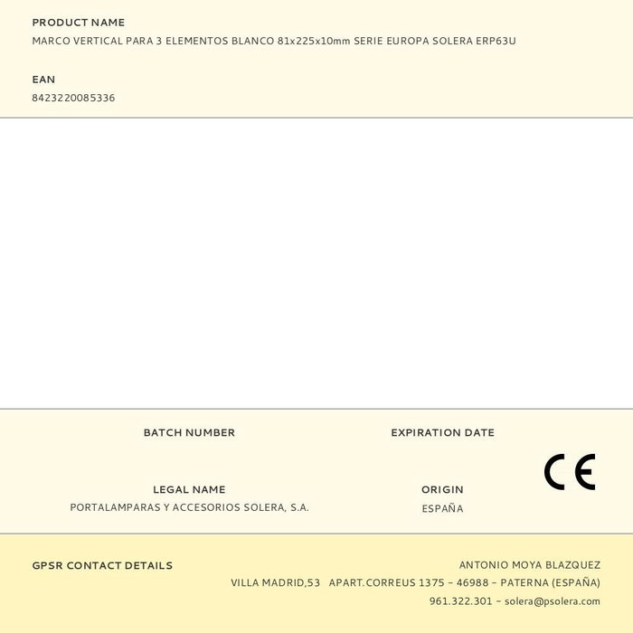 Solera erp63u Marco vertical para 3 elementos blanco serie europa 81x225x10mm