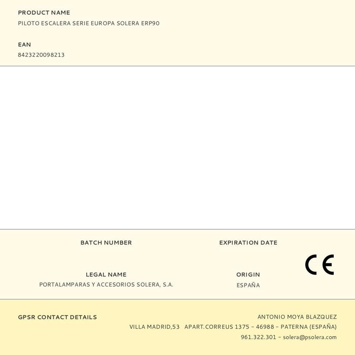 Solera Piloto Escalera Serie Europa ERP90 Blanco 83x81mm 16A 250V Termoplástico Solera Piloto Escalera Serie Europa ERP90 Blanco 83x81mm 16A 250V Termoplástico
