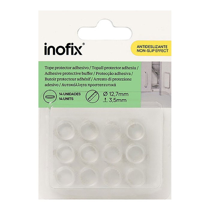 Inofix Gota autoadhesiva protectora antideslizante transparente Ø12,7 mm 14 uds blister poliuretano amortiguación