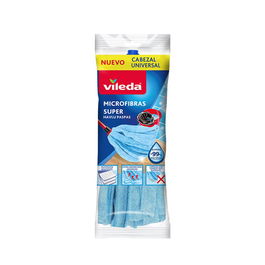 Vileda Fregona Microfibra Tiras Super Azul Alta Absorción y Limpieza Duradera