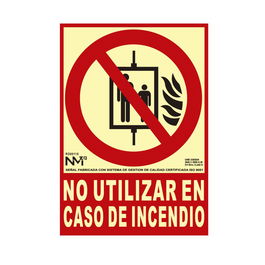 Normaluz Cartel de Seguridad 'No Utilizar en Caso de Incendio' Clase B, PVC 0.7mm, 21x30 cm, Rótulo de Prohibición para Uso Profesional y Doméstico