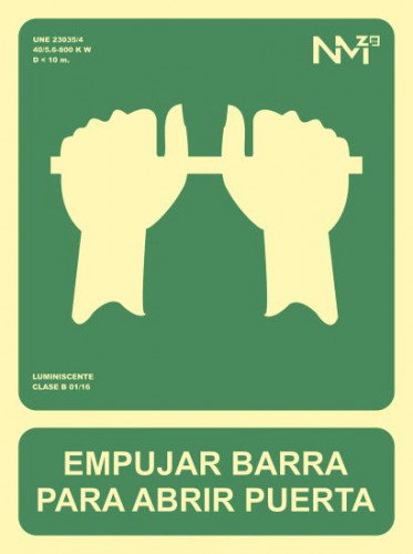 Archivo 2000 Señal Empujar Barra Para Abrir Puerta Verde Luminiscente 224x300 mm
