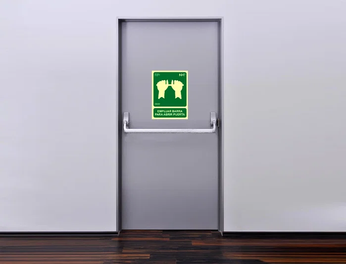 Archivo 2000 Pictograma Señal Informativa Empujar Barra Abrir Puerta PVC Verde Luminiscente 224x300 mm
