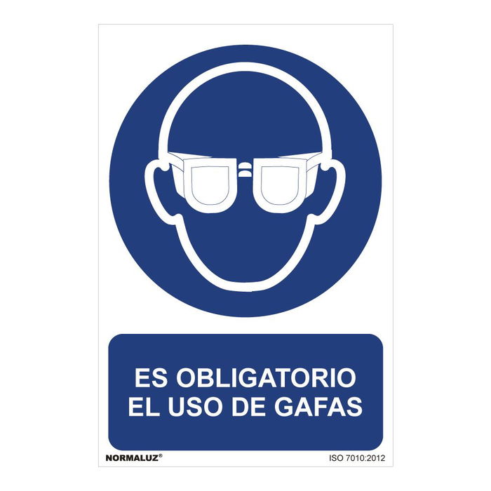 Normaluz Cartel Obligatorio Uso Gafas PVC 0.7mm 30x40cm Señal de Obligación Profesional Doméstico Blanco Azul Castellano Normaluz Cartel Obligatorio Uso Gafas PVC 0.7mm 30x40cm Señal de Obligación Profesional Doméstico Blanco Azul Castellano