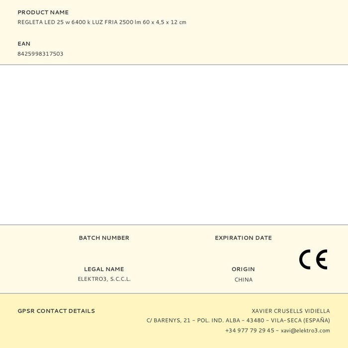 Edm Regleta LED 25W 6400K Luz Fría 2500 Lm 60 x 4,5 x 12 cm