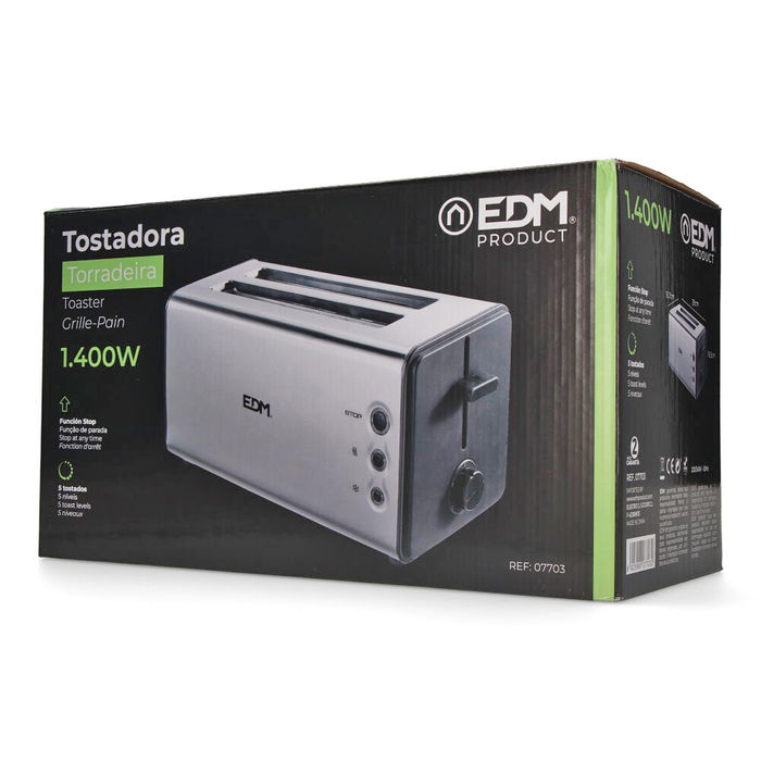 Tostadora de doble ranura larga cromada 1400w 37x15,5x18,5cm edm